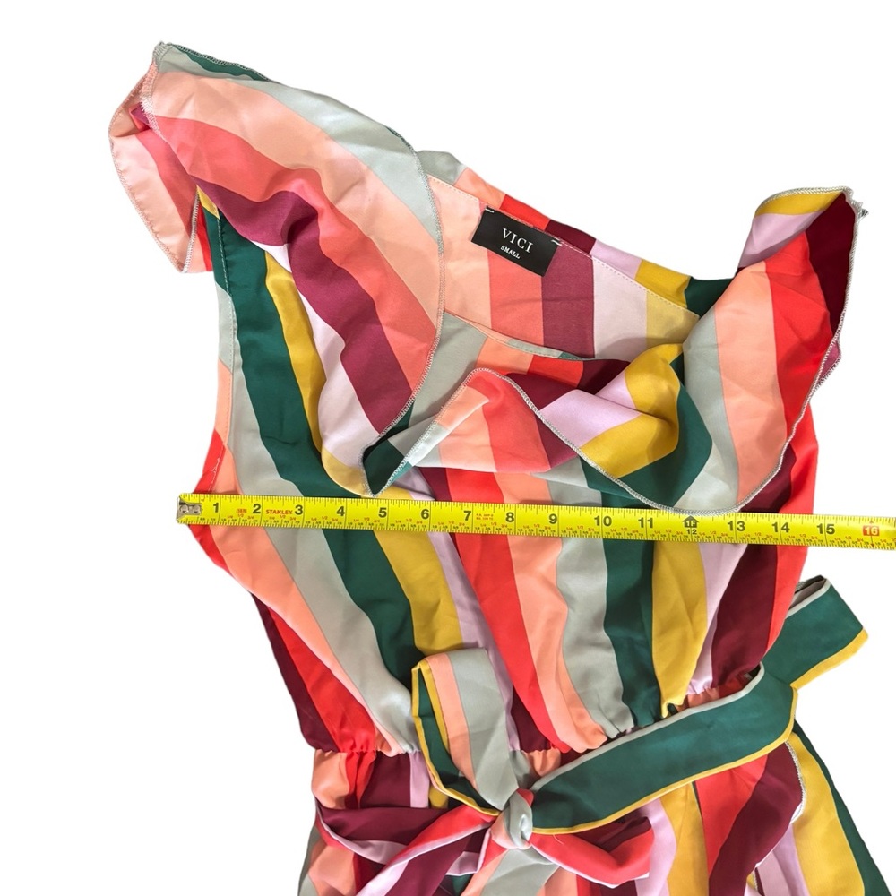 VICI One Shoulder Ruffle Rainbow Midi Dress small - Picture 7 of 16